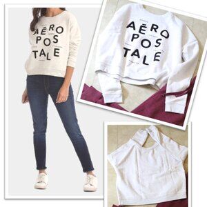 AEROPOSTALE Crew Neck Fleece Cropped Sweatshirt - Spellout Letters, Size S